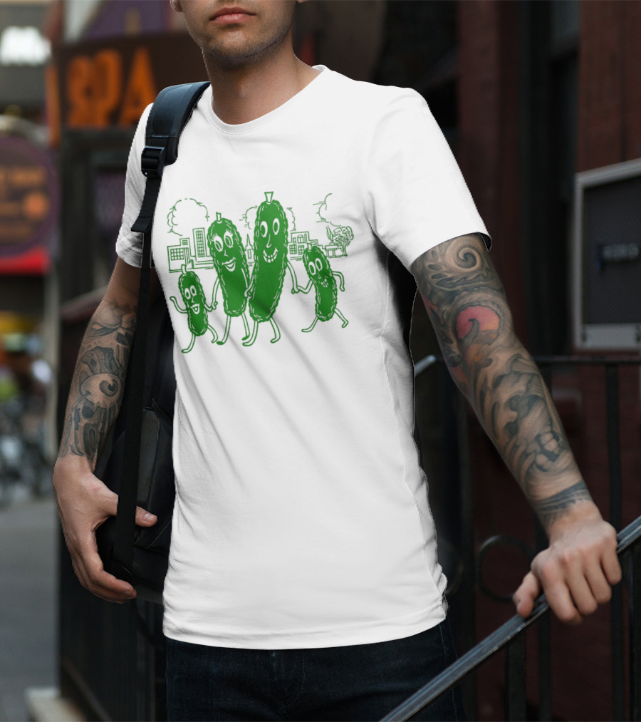 Vintage Pickle Family With Cityscape Background Vintage T-Shirt