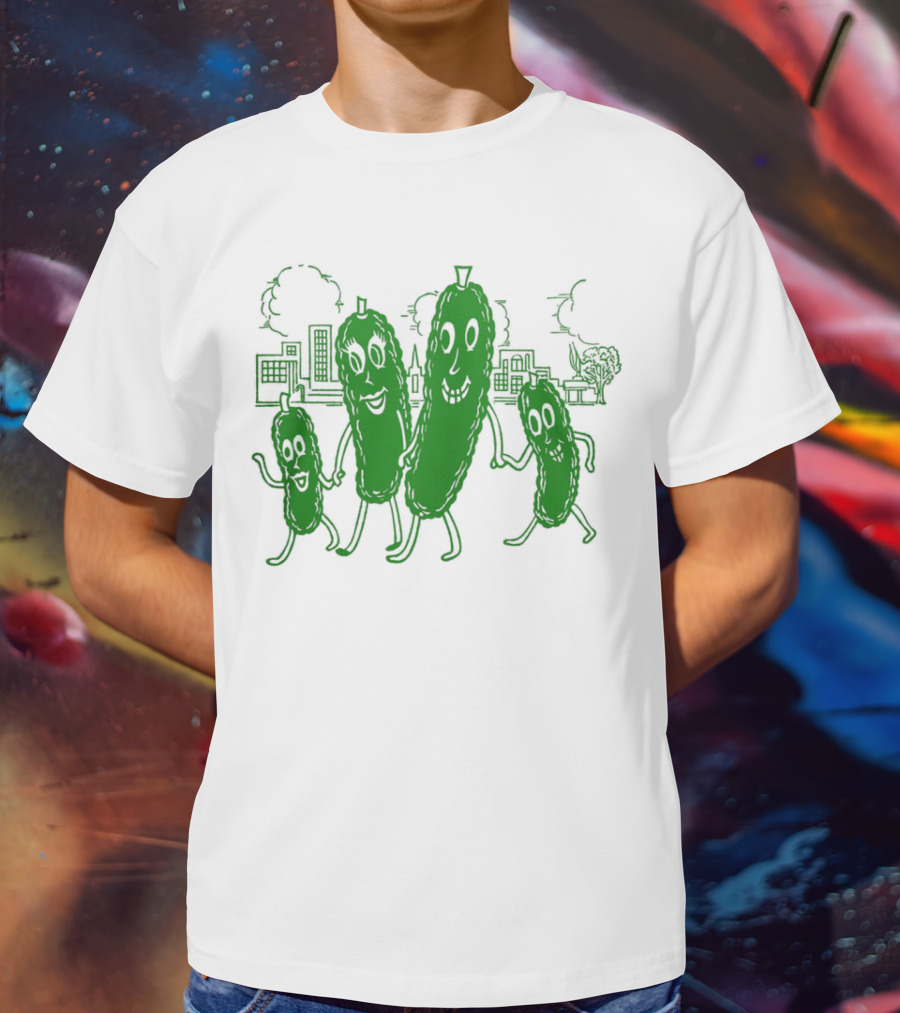 Vintage Pickle Family With Cityscape Background Vintage T-Shirt