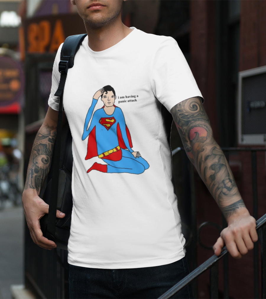 Superhero Costume Nervous Expression "I Am Having A Super Panic Attack" T-Shirt