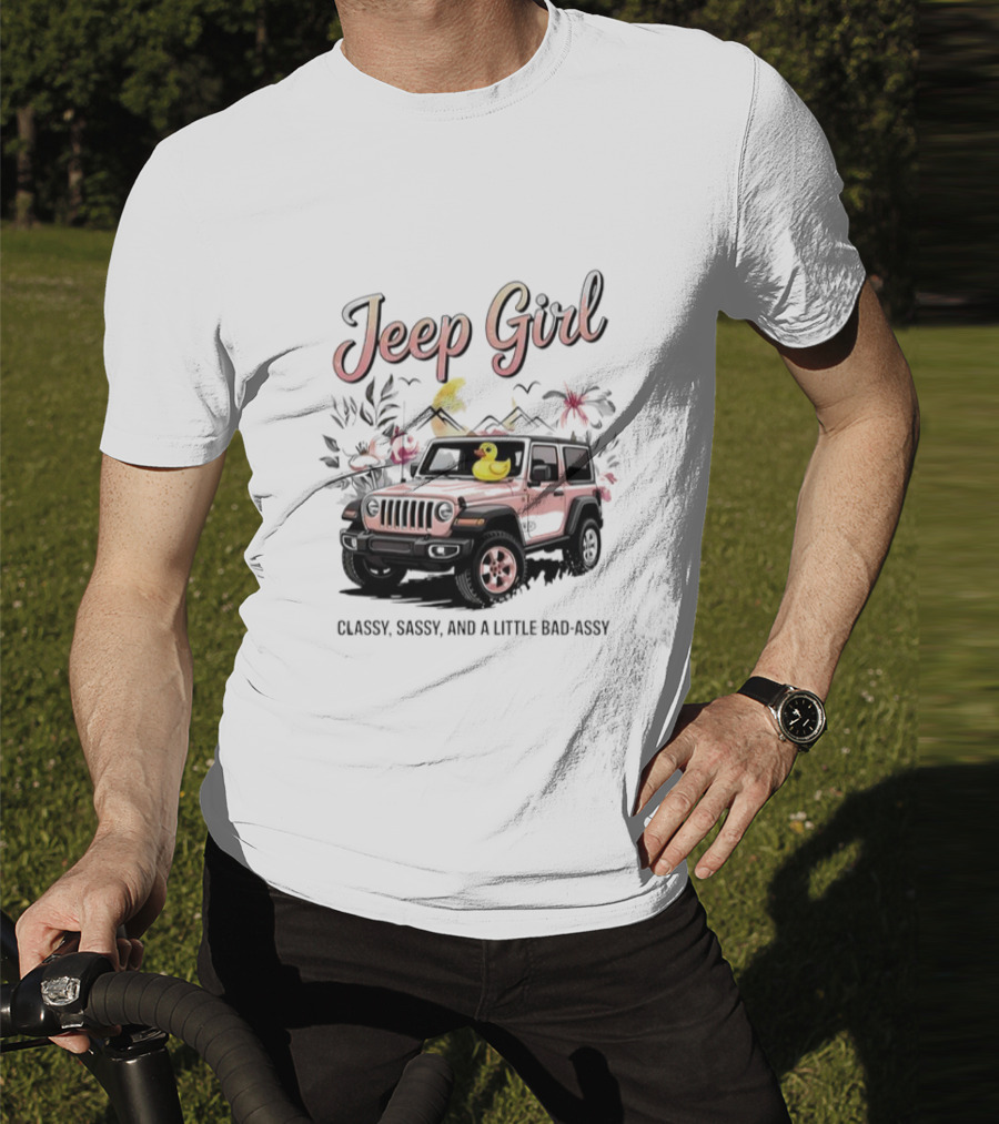 Jeep Girl Classy Sassy And Little Bad-Assy Pink Jeep Rubber Duck Floral Bunnies T-Shirt