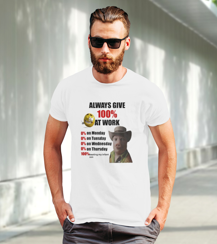 John Pork Always Give 100% At Work Emoji Cowboy Hat T-Shirt