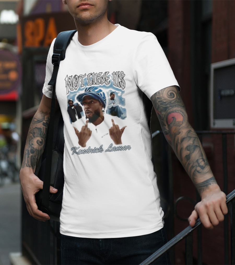 Not Like Us Kendrick Lamar Middle Finger Pose Blue Cap T-Shirt