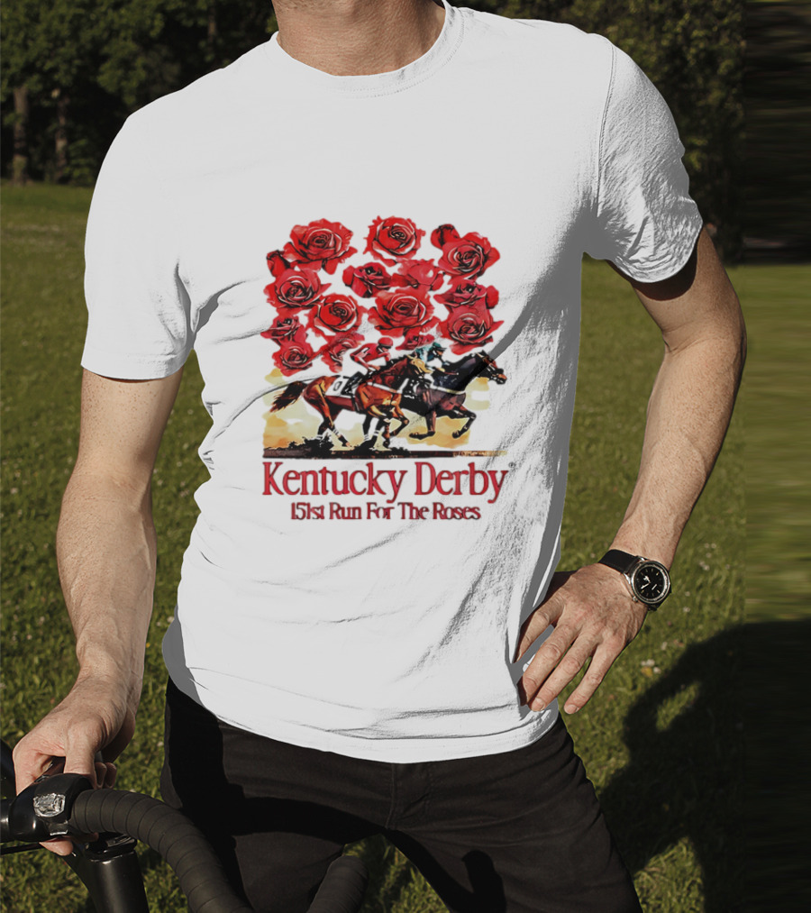 Kentucky Derby 151st Run For The Roses With Horses And Red Roses T-Shirt
