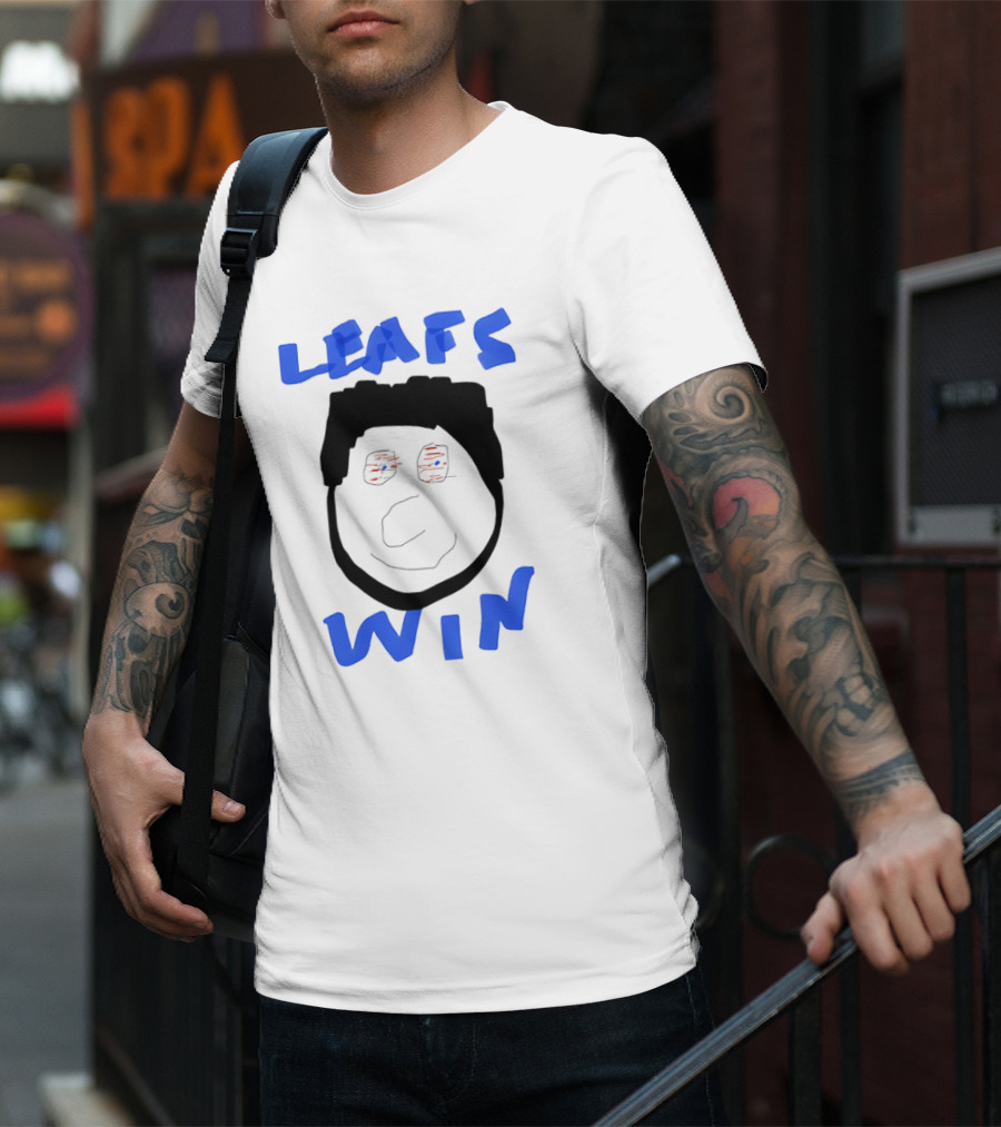 Leafs Win Fun Face Drawing With Blue And Red Accents T-Shirt