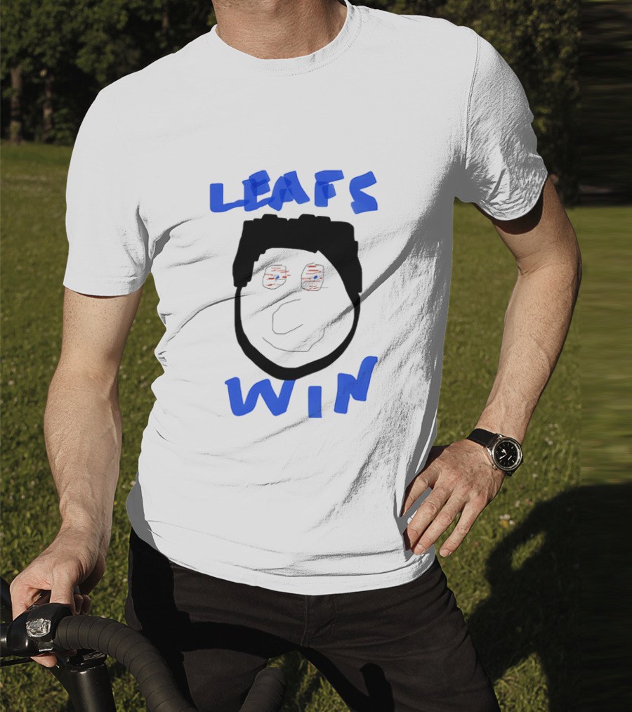 Leafs Win Fun Face Drawing With Blue And Red Accents T-Shirt