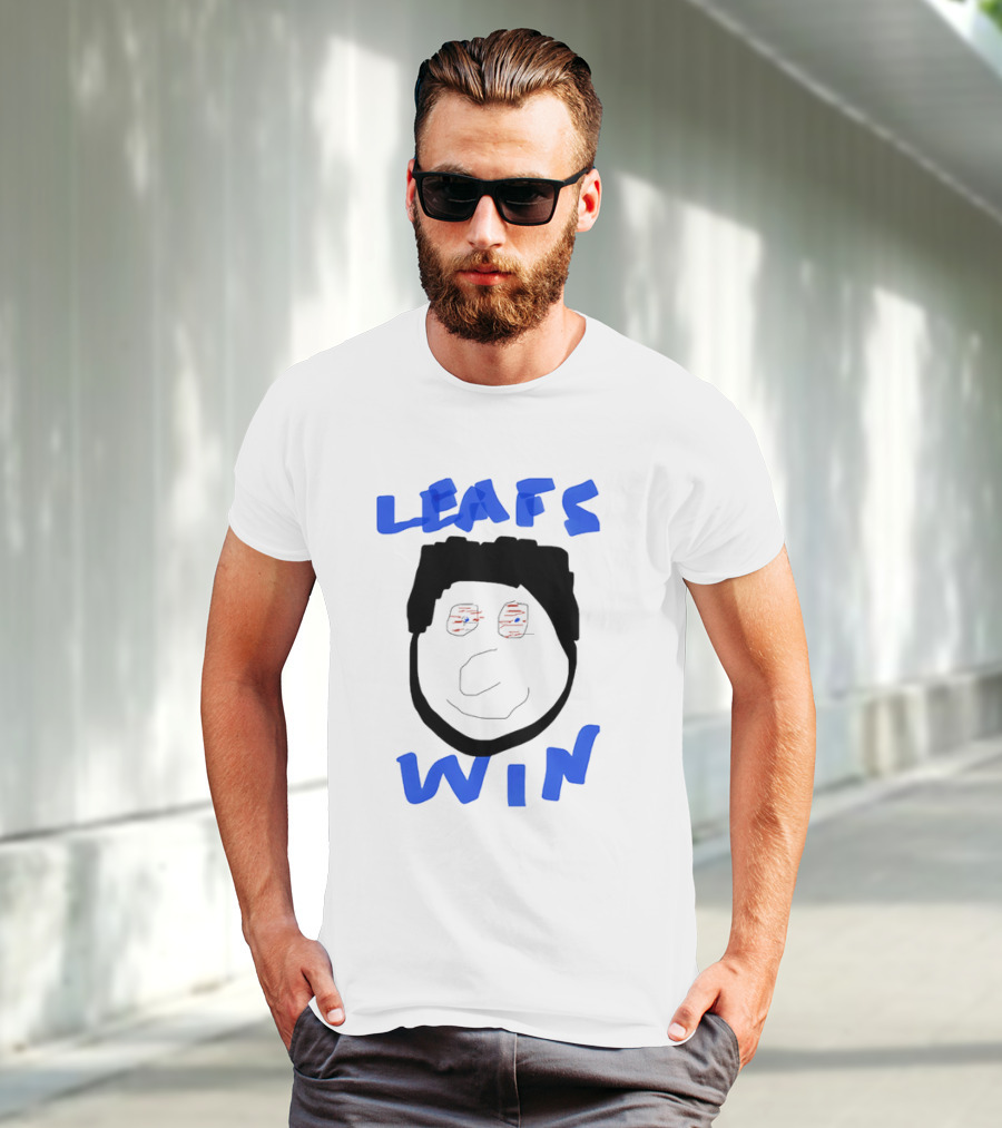 Leafs Win Fun Face Drawing With Blue And Red Accents T-Shirt