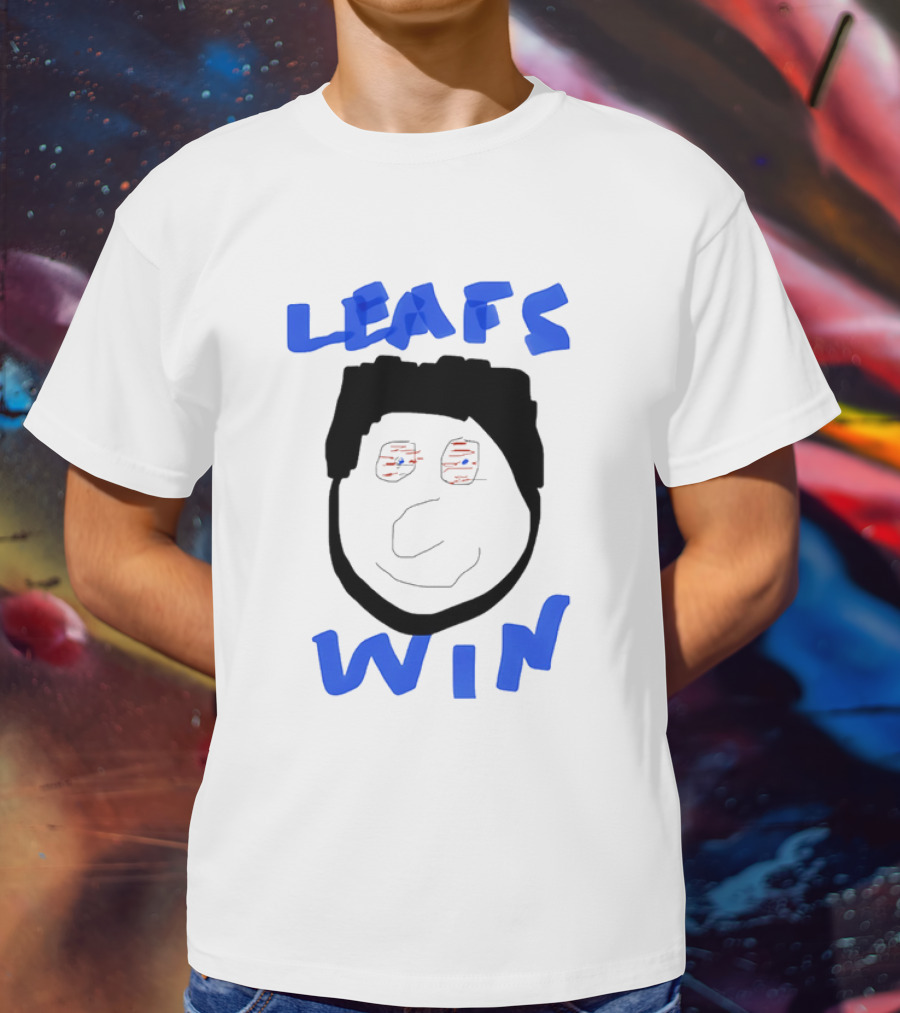 Leafs Win Fun Face Drawing With Blue And Red Accents T-Shirt