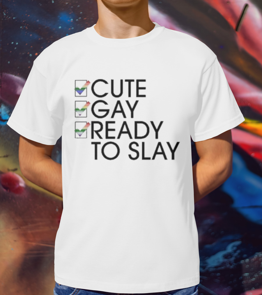 Cute Gay Ready To Slay Rainbow Checkmarks T-Shirt