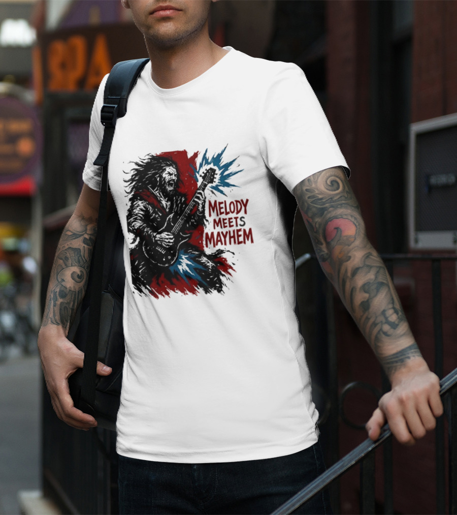 Melody Meets Mayhem Electric Red And Blue Burst T-Shirt