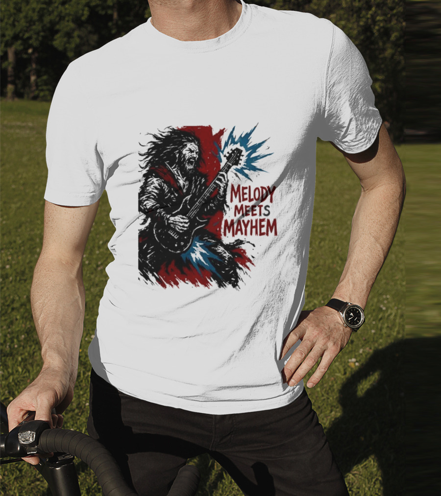 Melody Meets Mayhem Electric Red And Blue Burst T-Shirt