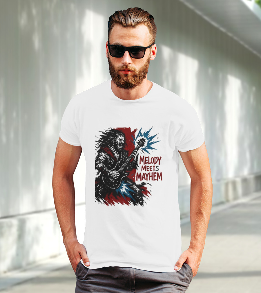 Melody Meets Mayhem Electric Red And Blue Burst T-Shirt