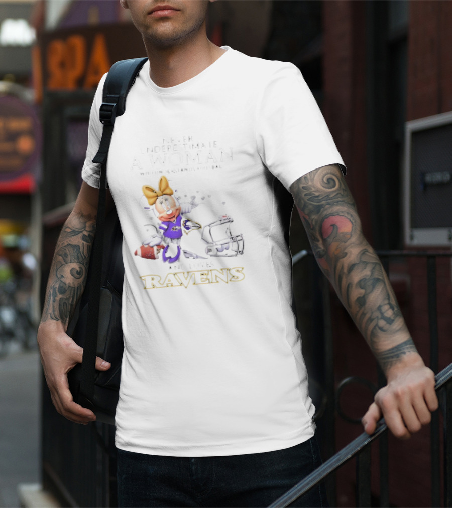 Never Underestimate A Woman Who Understands Football And Loves Ravens Disney Minnie T-Shirt
