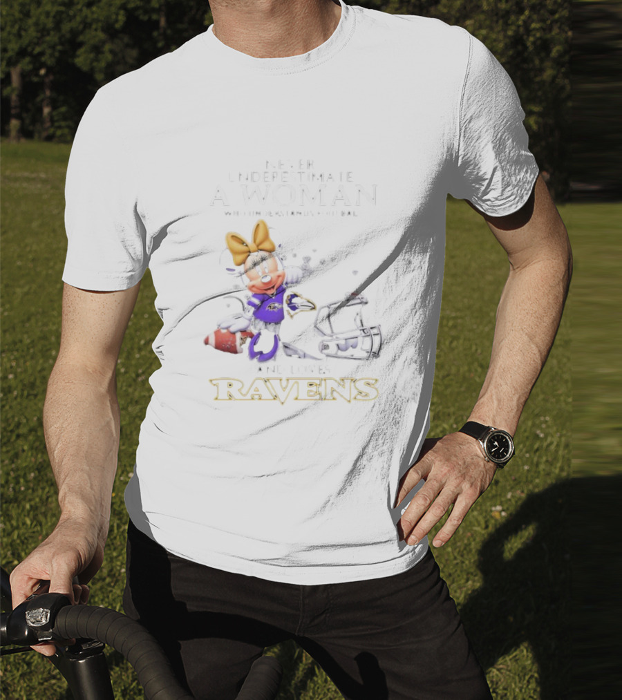 Never Underestimate A Woman Who Understands Football And Loves Ravens Disney Minnie T-Shirt