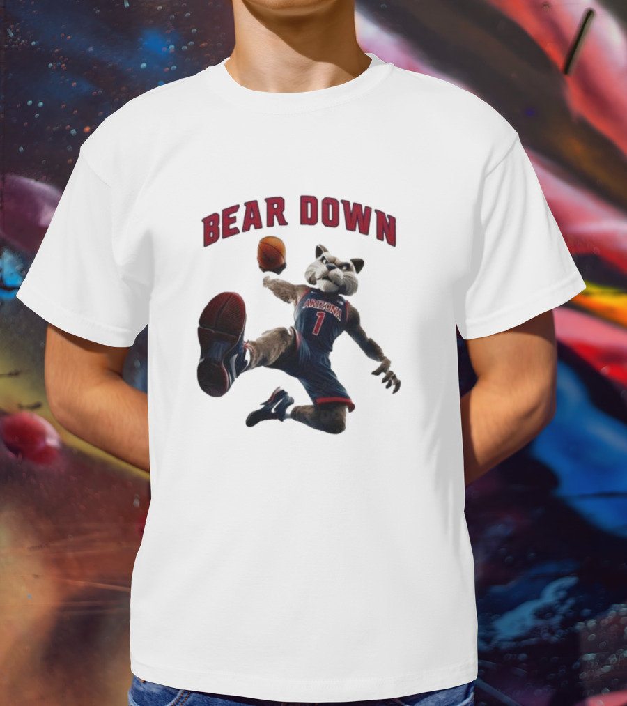 Bear Down Arizona Wildcats 2025 Mascot Basketball Action T-Shirt