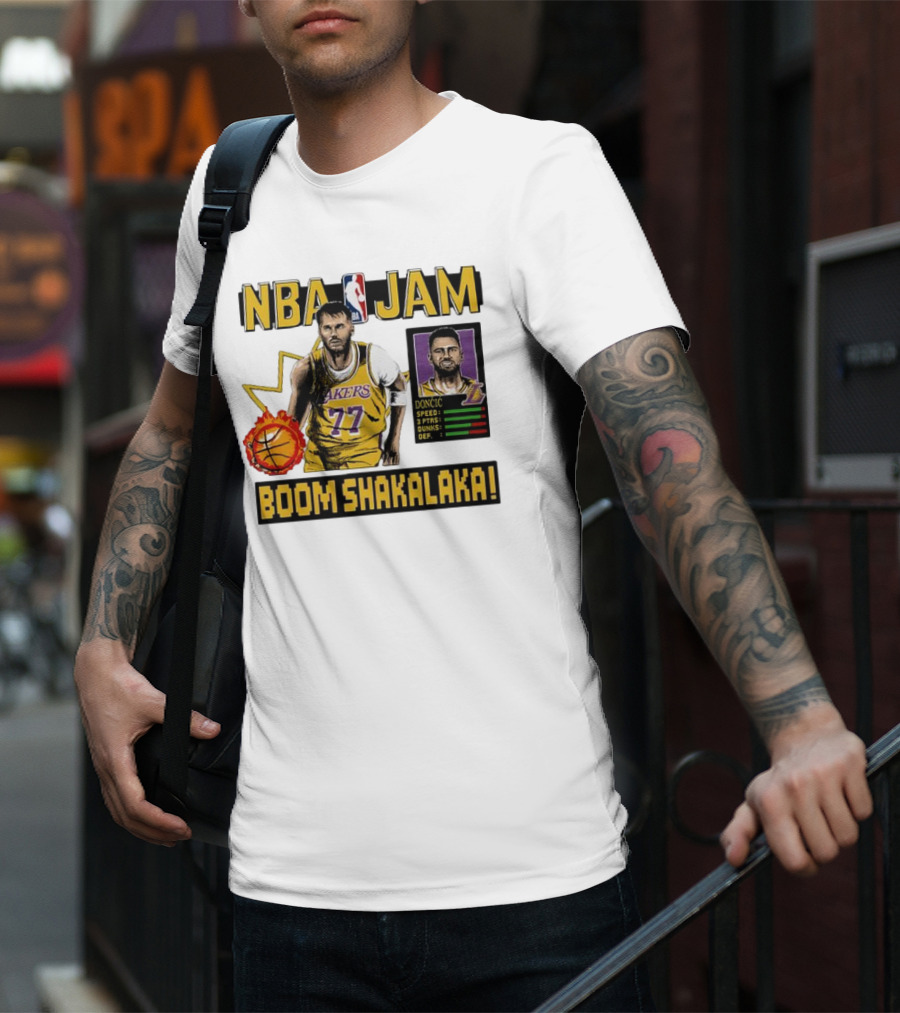 Luka Dončić NBA Jam Los Angeles Lakers Boom Shakalaka 77 T-Shirt