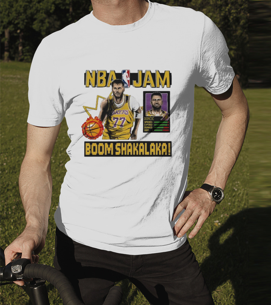 Luka Dončić NBA Jam Los Angeles Lakers Boom Shakalaka 77 T-Shirt