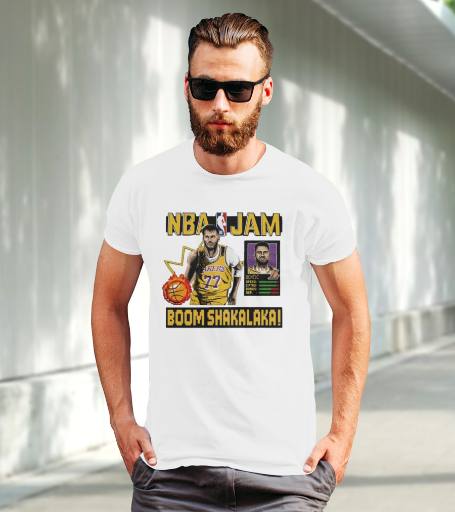 Luka Dončić NBA Jam Los Angeles Lakers Boom Shakalaka 77 T-Shirt