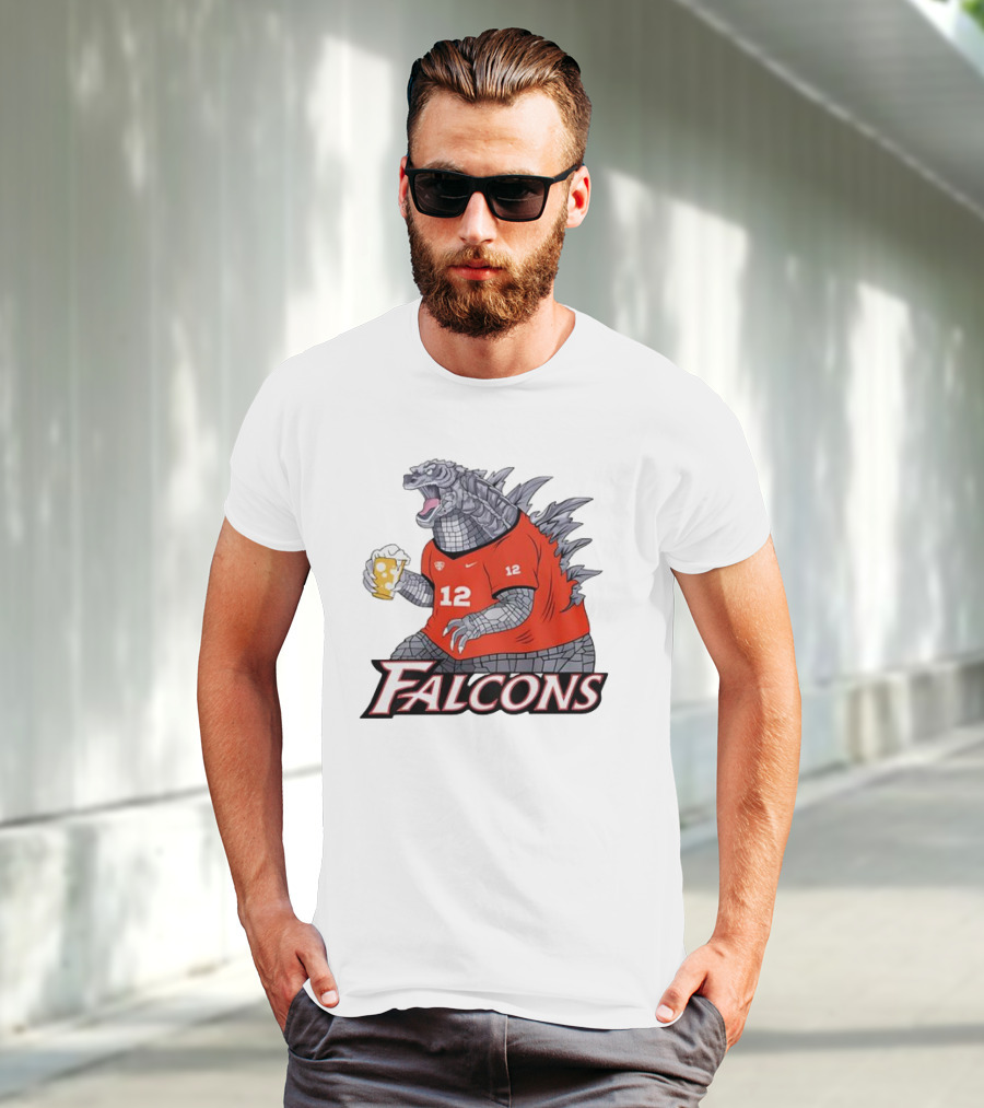 Atlanta Falcons Godzilla Monster Holding Beer T-Shirt