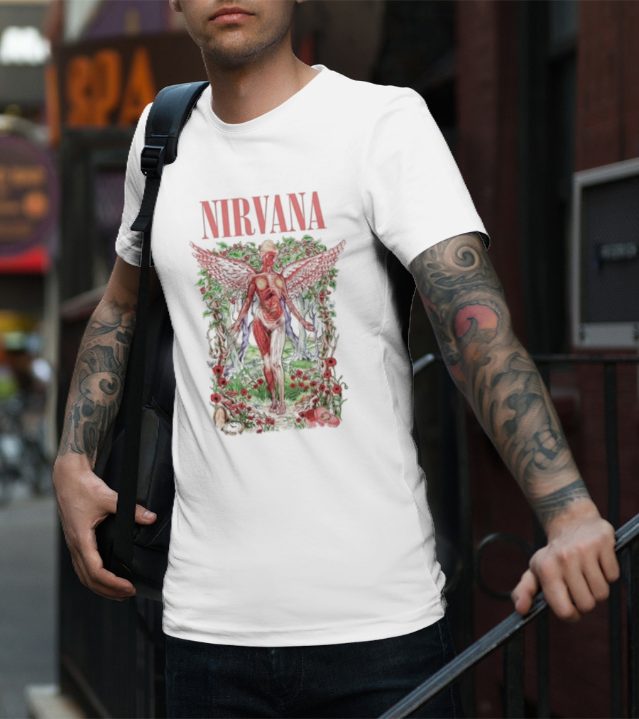 Nirvana In Utero Angel With Red Wings Amidst Wilderness T-Shirt