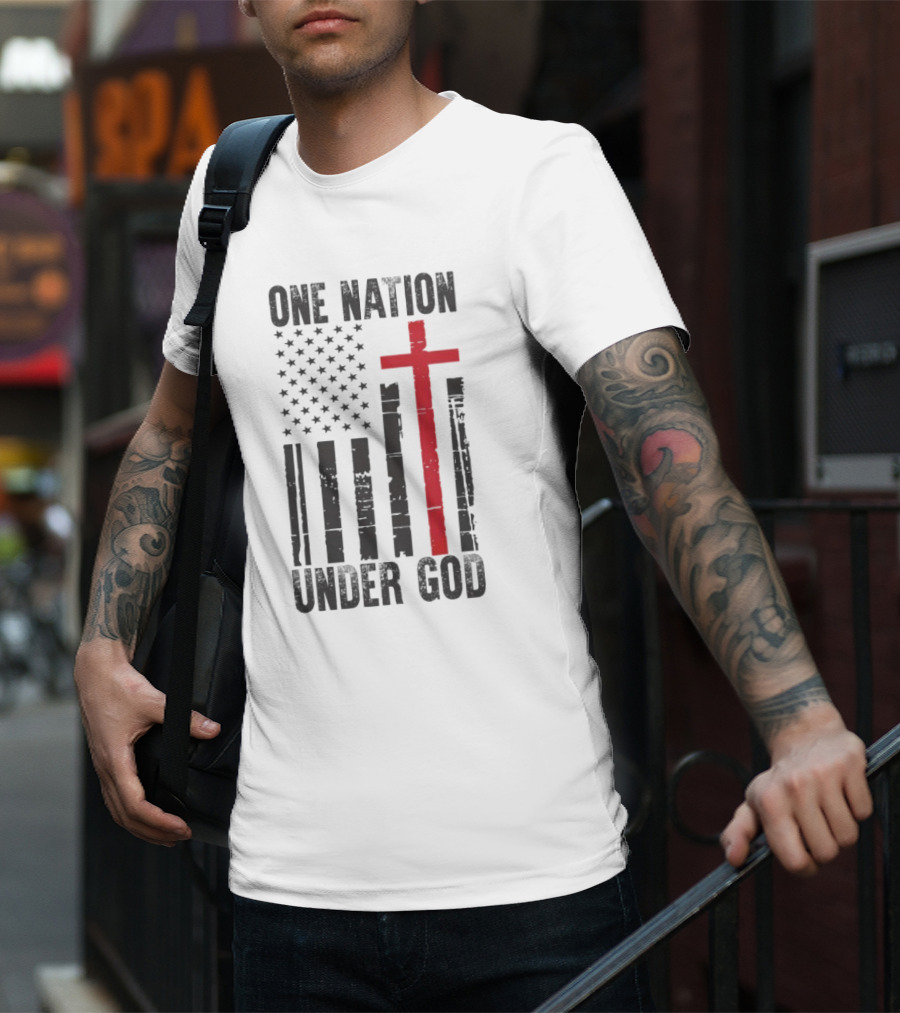 One Nation Under God American Flag Cross Design T-Shirt