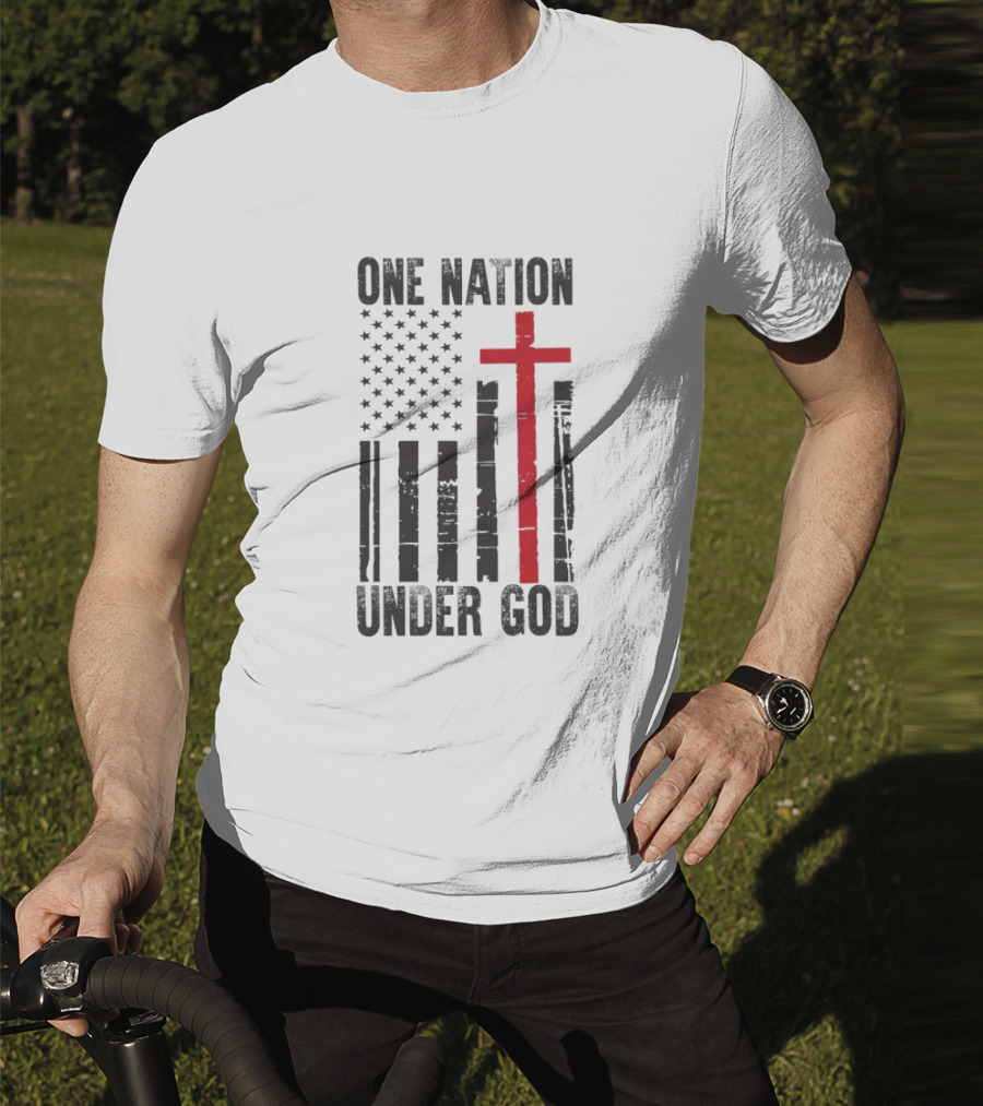 One Nation Under God American Flag Cross Design T-Shirt