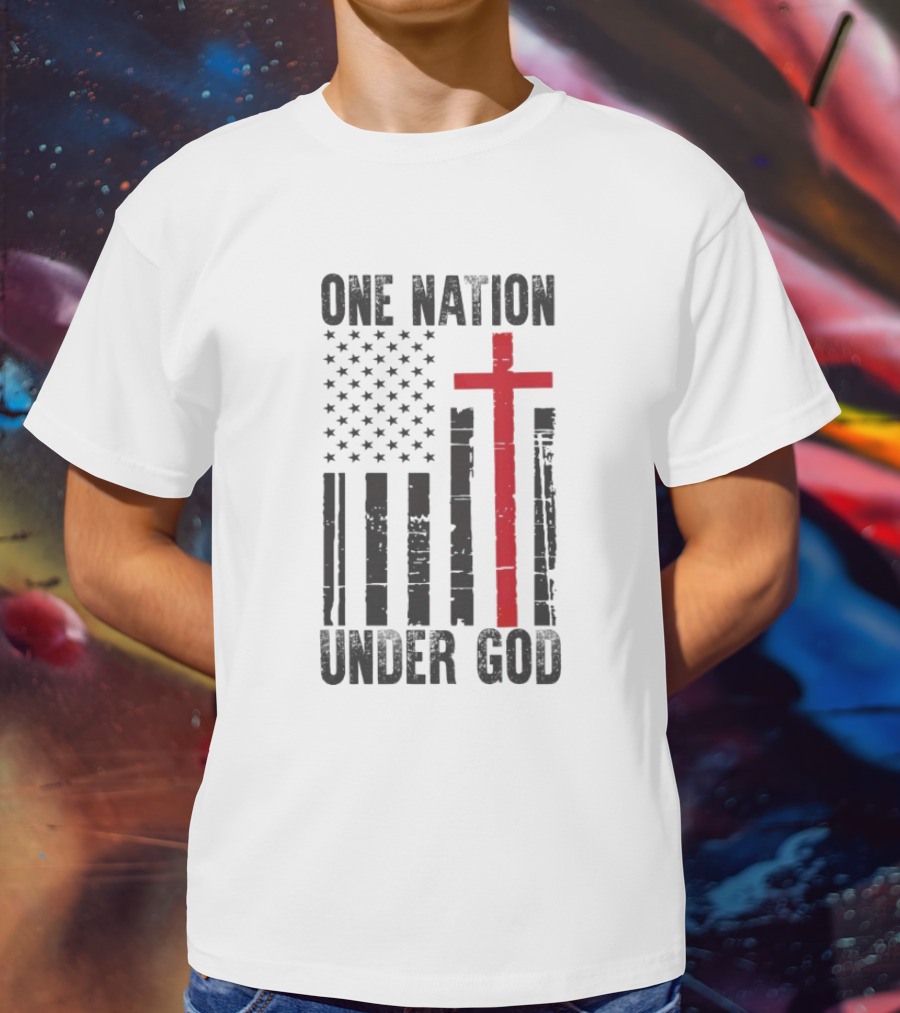 One Nation Under God American Flag Cross Design T-Shirt