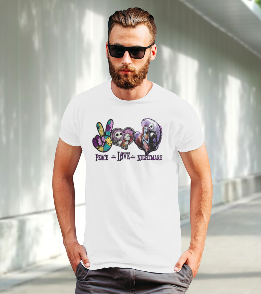 Peace Love Nightmare Before Christmas Characters Jack And Sally T-Shirt