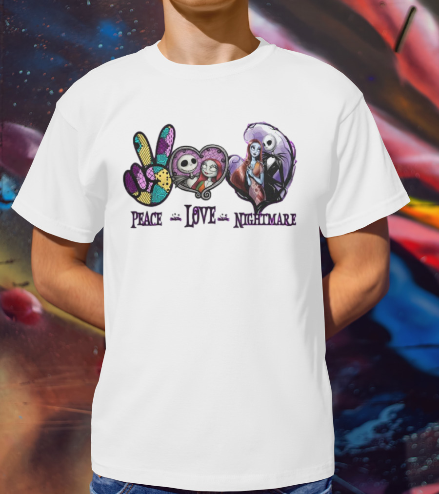 Peace Love Nightmare Before Christmas Characters Jack And Sally T-Shirt