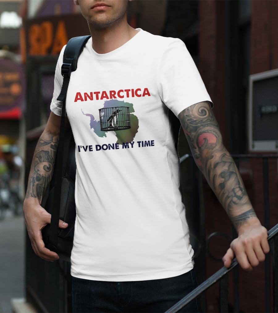 Antarctica I’ve Done My Time Penguin Jail Map T-Shirt