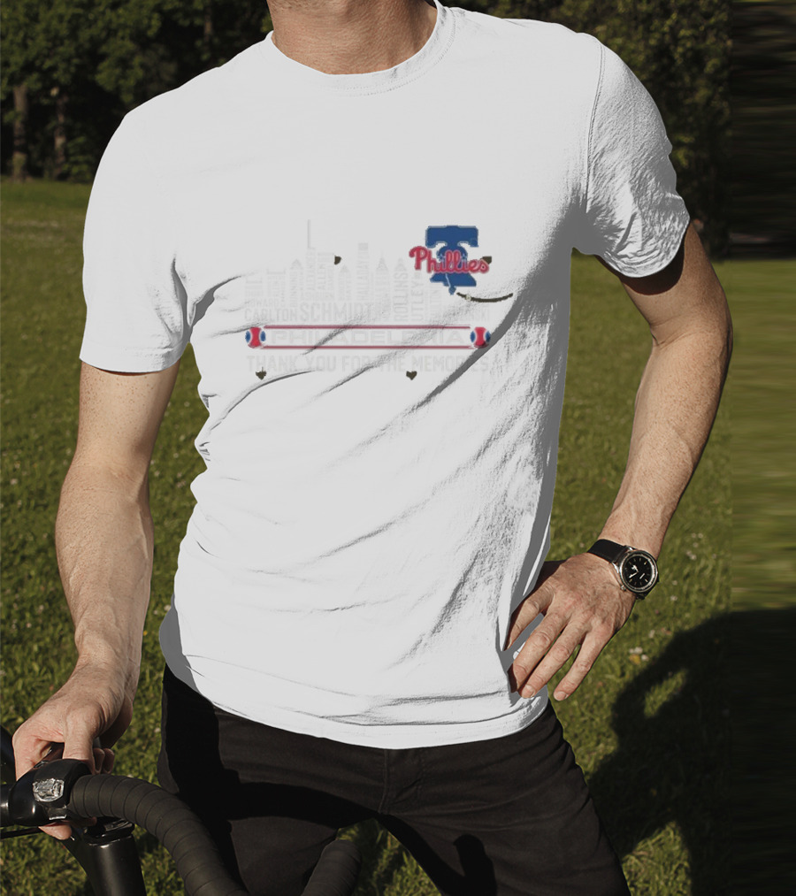 Philadelphia Phillies Carlton Schmidt Rollins 2025 Skyline Thank You For The Memories T-Shirt