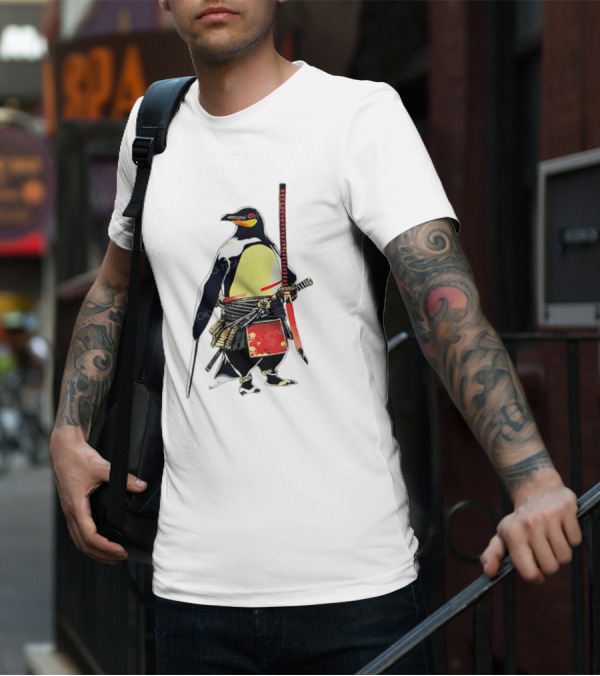 Samurai Penguin Katana Warrior With Traditional Armor T-Shirt