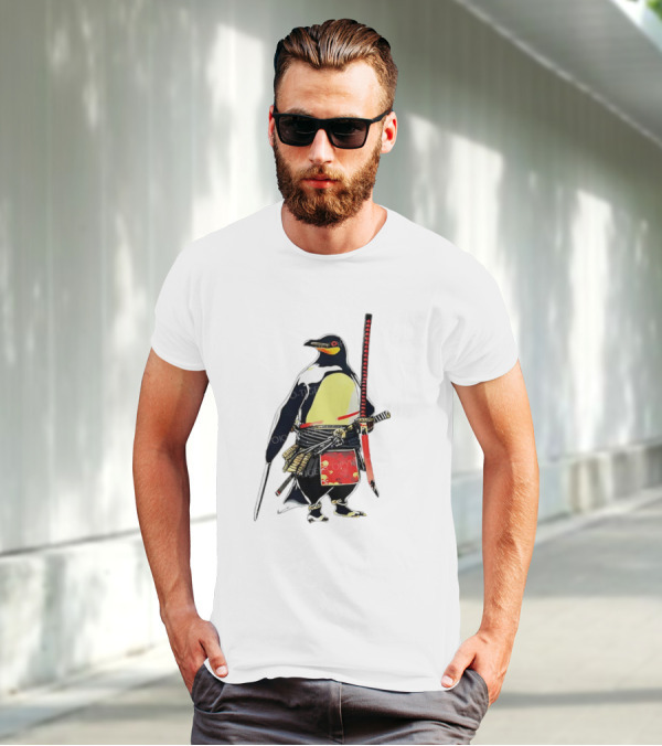 Samurai Penguin Katana Warrior With Traditional Armor T-Shirt