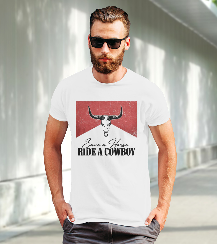Cowboy Bull Skull Save A Horse Ride A Cowboy Retro Western T-Shirt