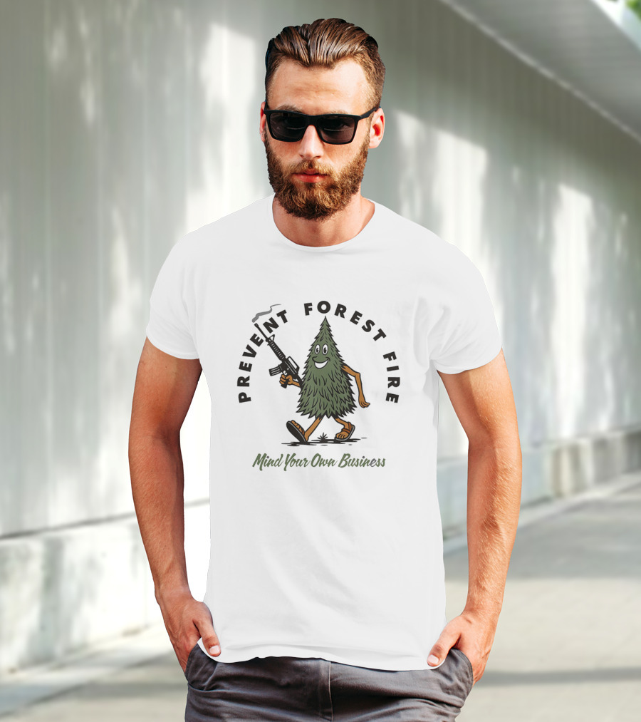 Prevent Forest Fire Mind Your Own Business Tree Cartoon With Rifle T-Shirt