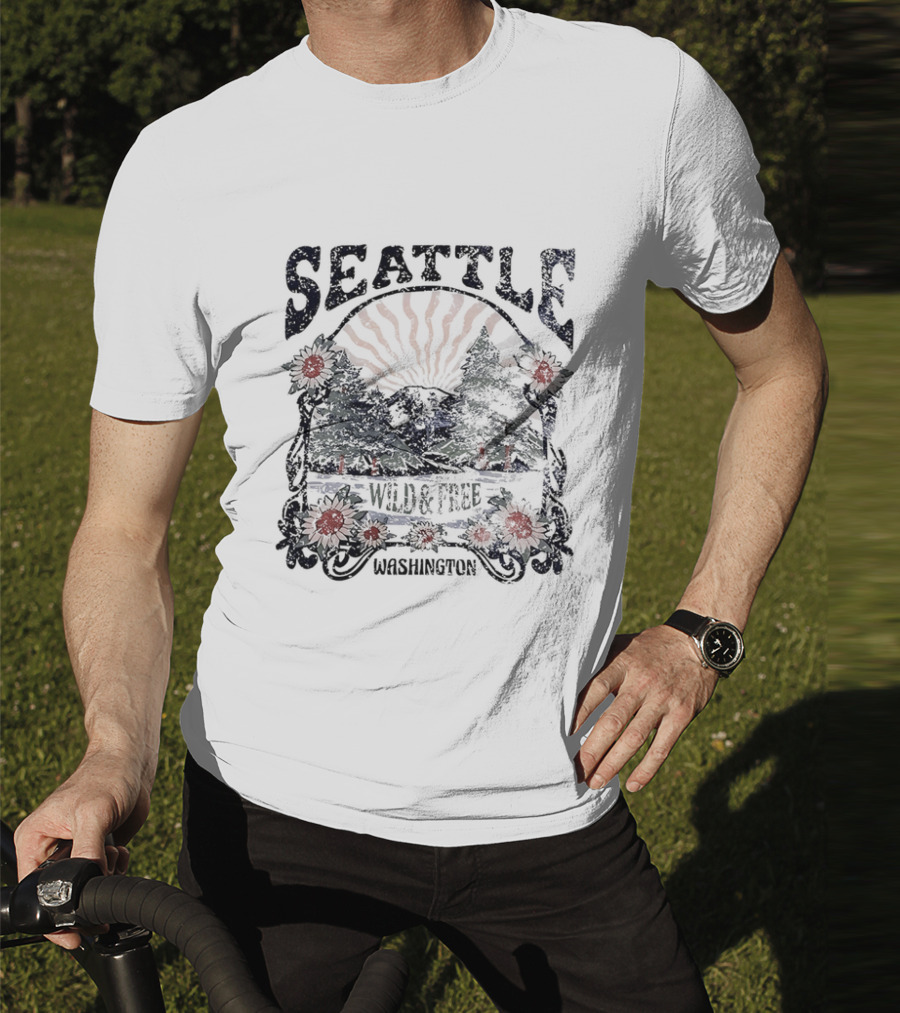Seattle Washington Wild And Free Sunrise Trees Flowers T-Shirt
