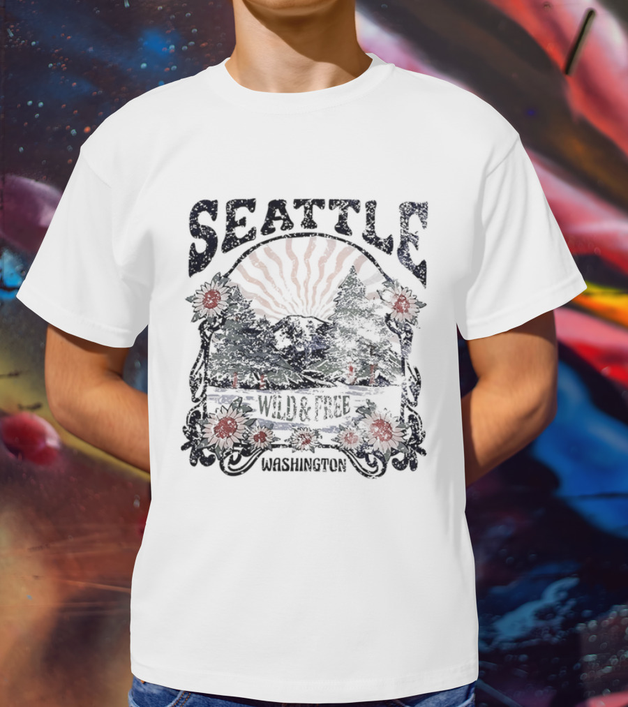 Seattle Washington Wild And Free Sunrise Trees Flowers T-Shirt