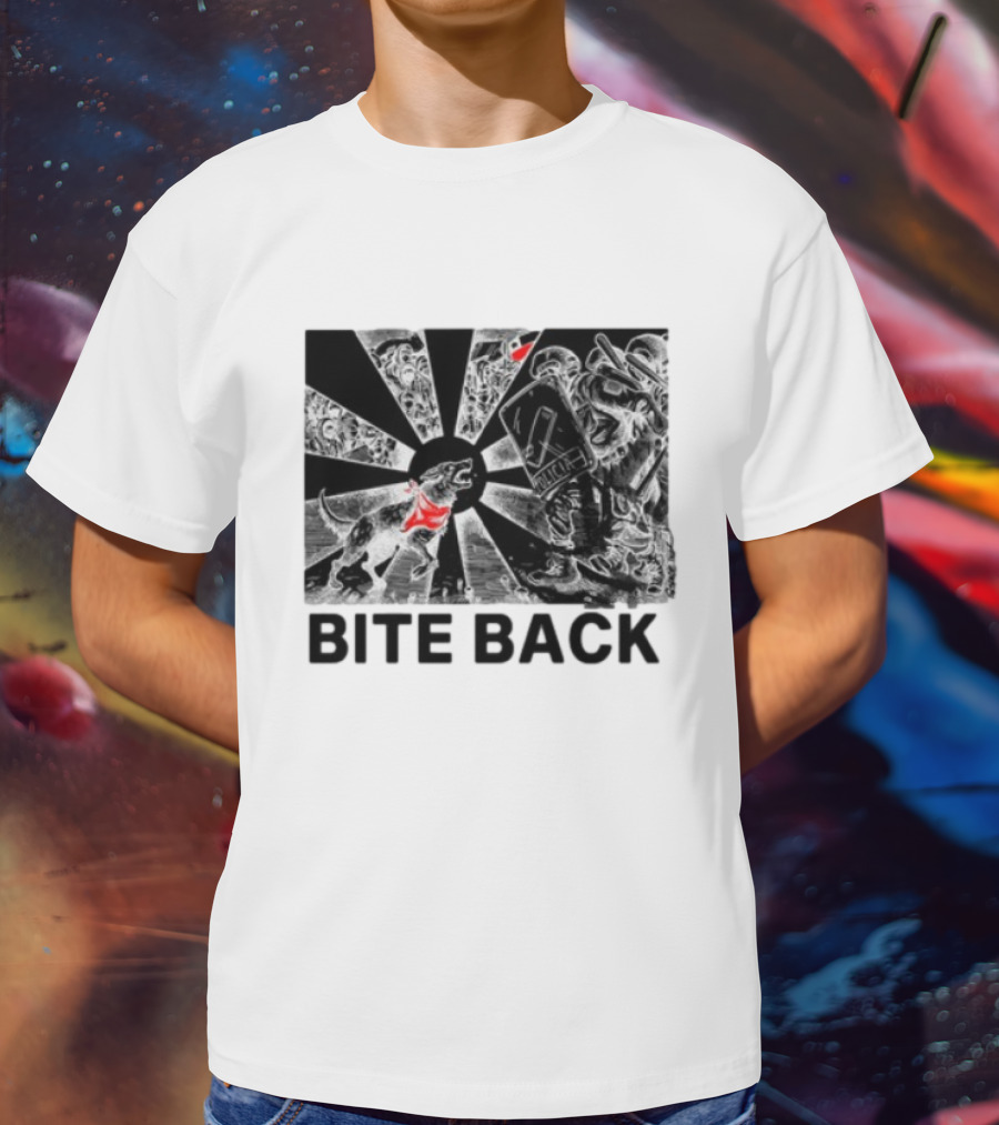 Punkwithacamera Bite Back Protest Artwork With Charging Dog And Riot Police T-Shirt