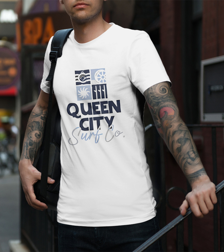 Queen City Surf Co Ocean Waves And Nautical Wheel Adventure T-Shirt