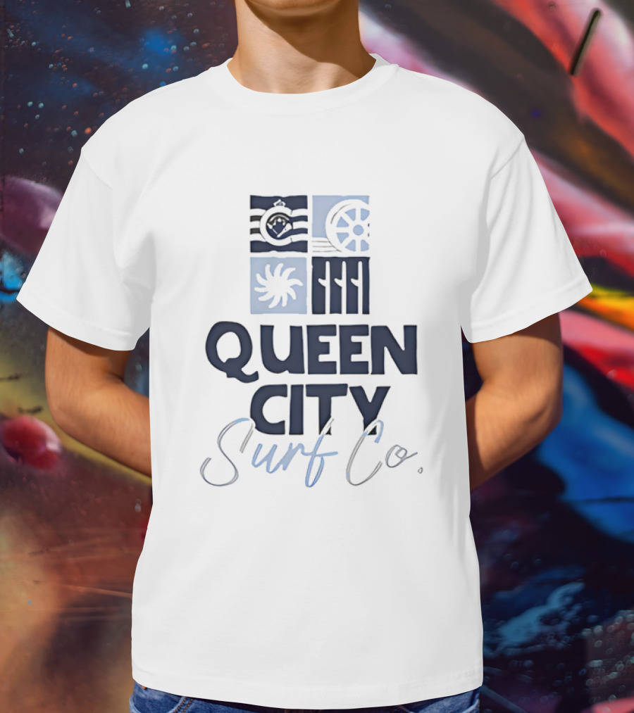 Queen City Surf Co Ocean Waves And Nautical Wheel Adventure T-Shirt