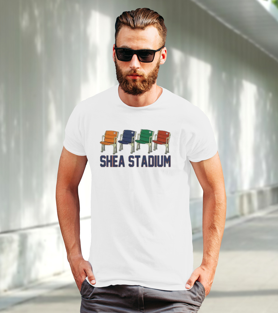 Shea Stadium Vintage Seats Orange Blue Green Red T-Shirt
