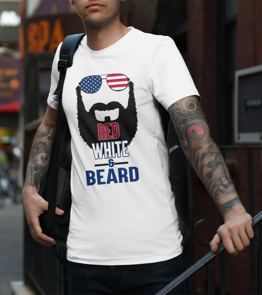 Red White & Beard American Flag Sunglasses Patriotic Beard Design T-Shirt