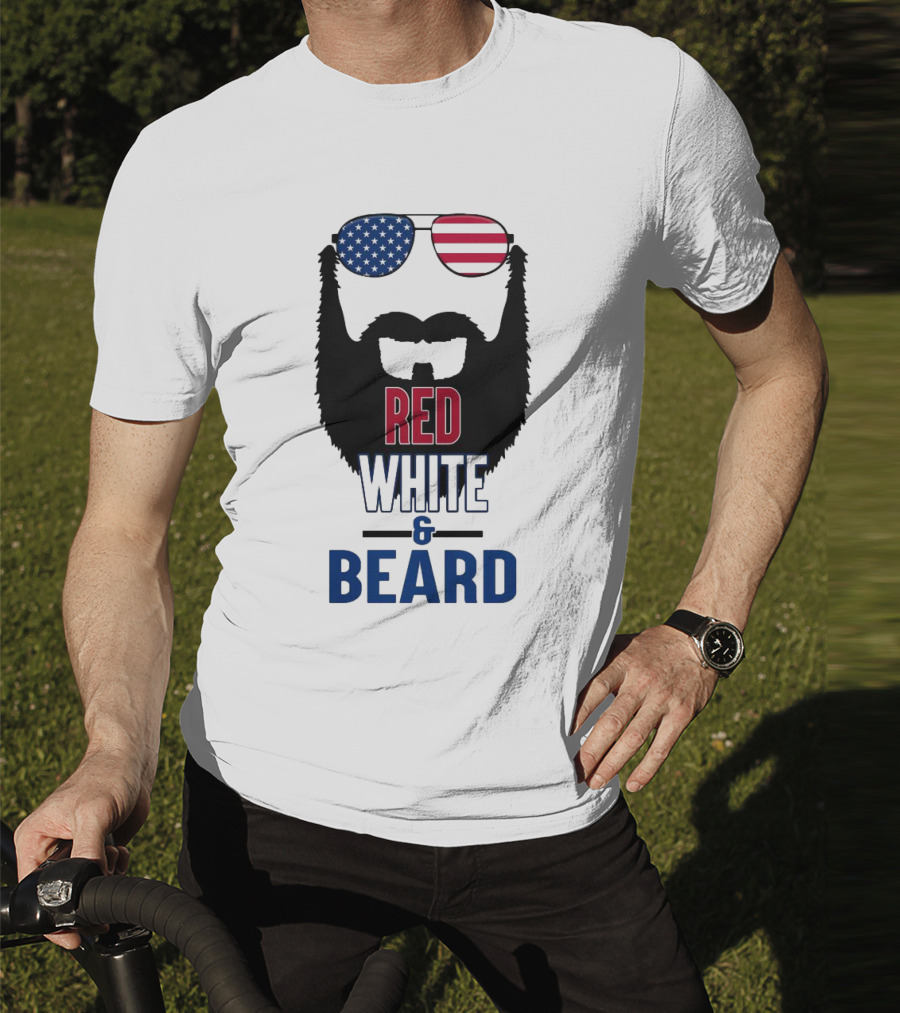 Red White & Beard American Flag Sunglasses Patriotic Beard Design T-Shirt