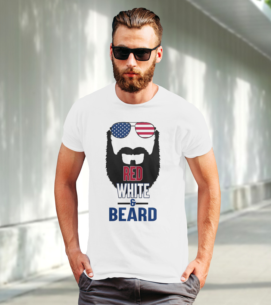 Red White & Beard American Flag Sunglasses Patriotic Beard Design T-Shirt
