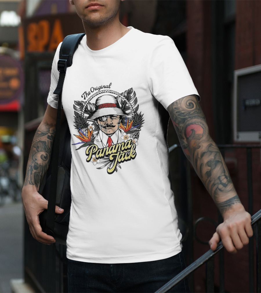 The Original Panama Jack Tropical Floral Mustache Hat T-Shirt