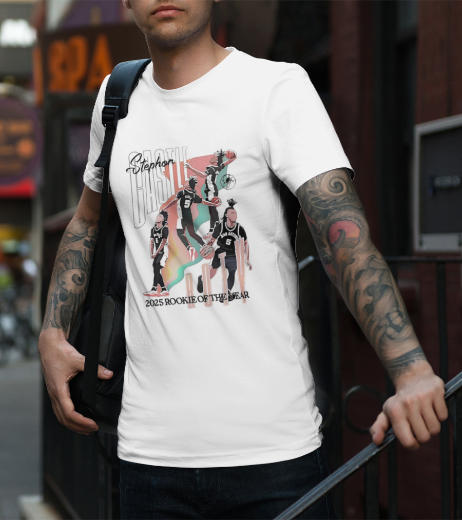 Stephon Castle San Antonio Spurs ROTY 2025 Rookie Of The Year Basketball Motion Stripes T-Shirt
