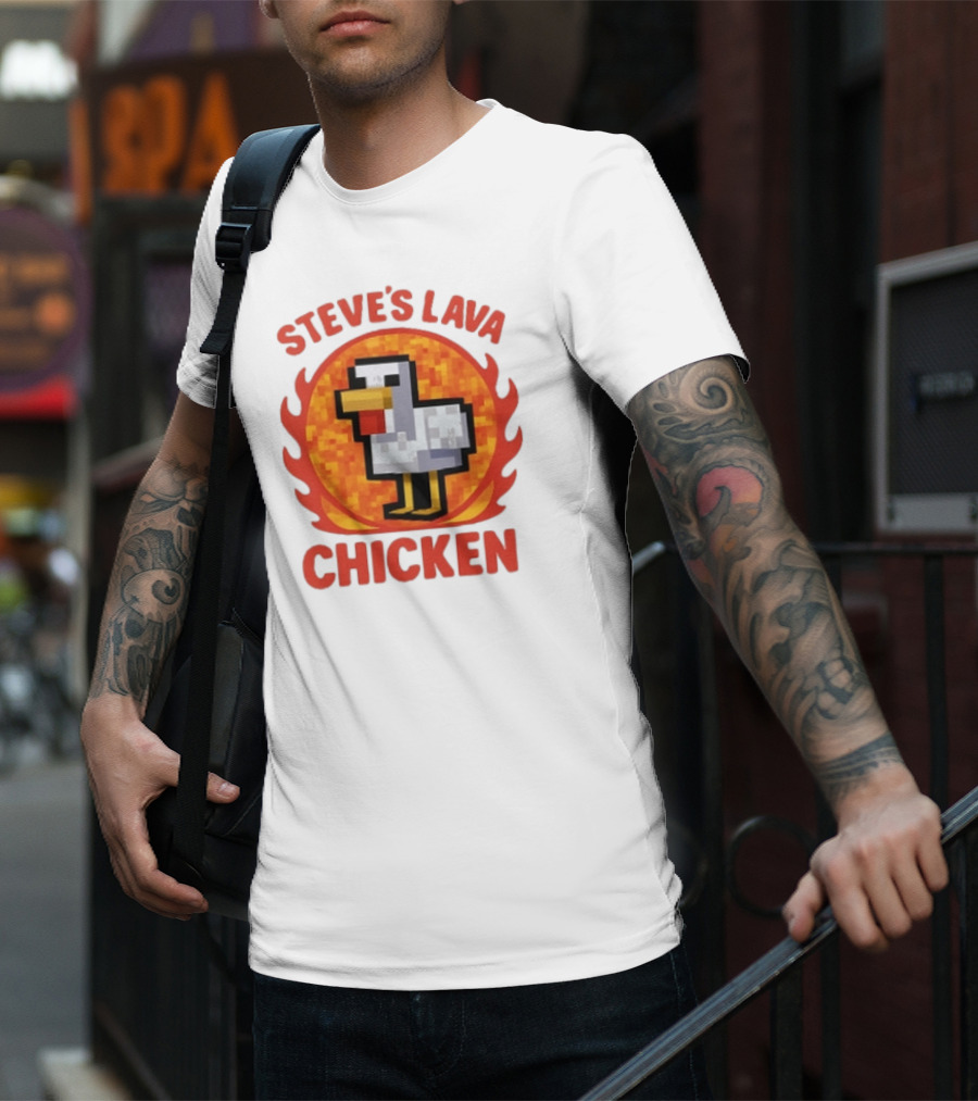 Steve's Lava Chicken Pixelated Minecraft Style T-Shirt