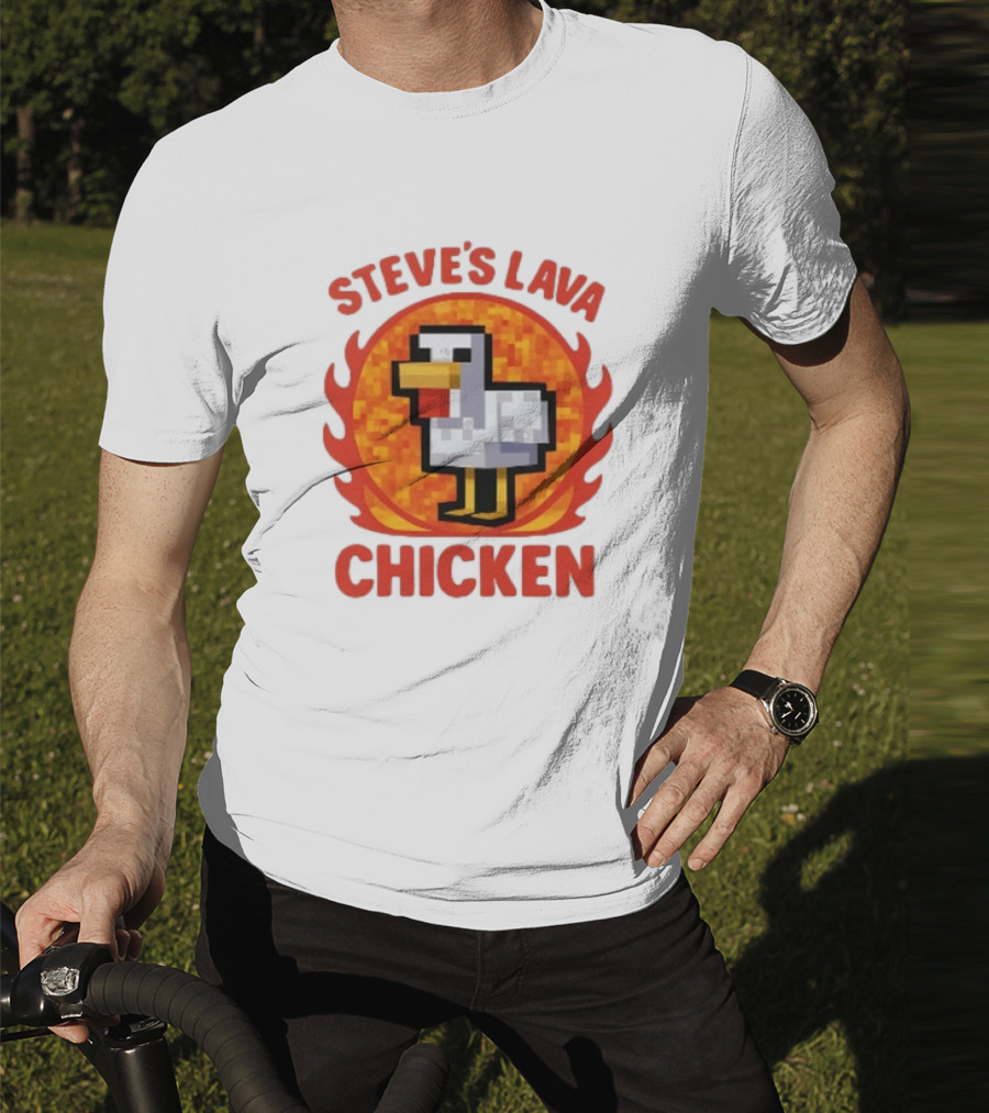 Steve's Lava Chicken Pixelated Minecraft Style T-Shirt
