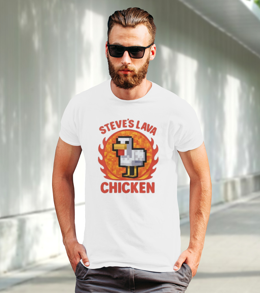Steve's Lava Chicken Pixelated Minecraft Style T-Shirt