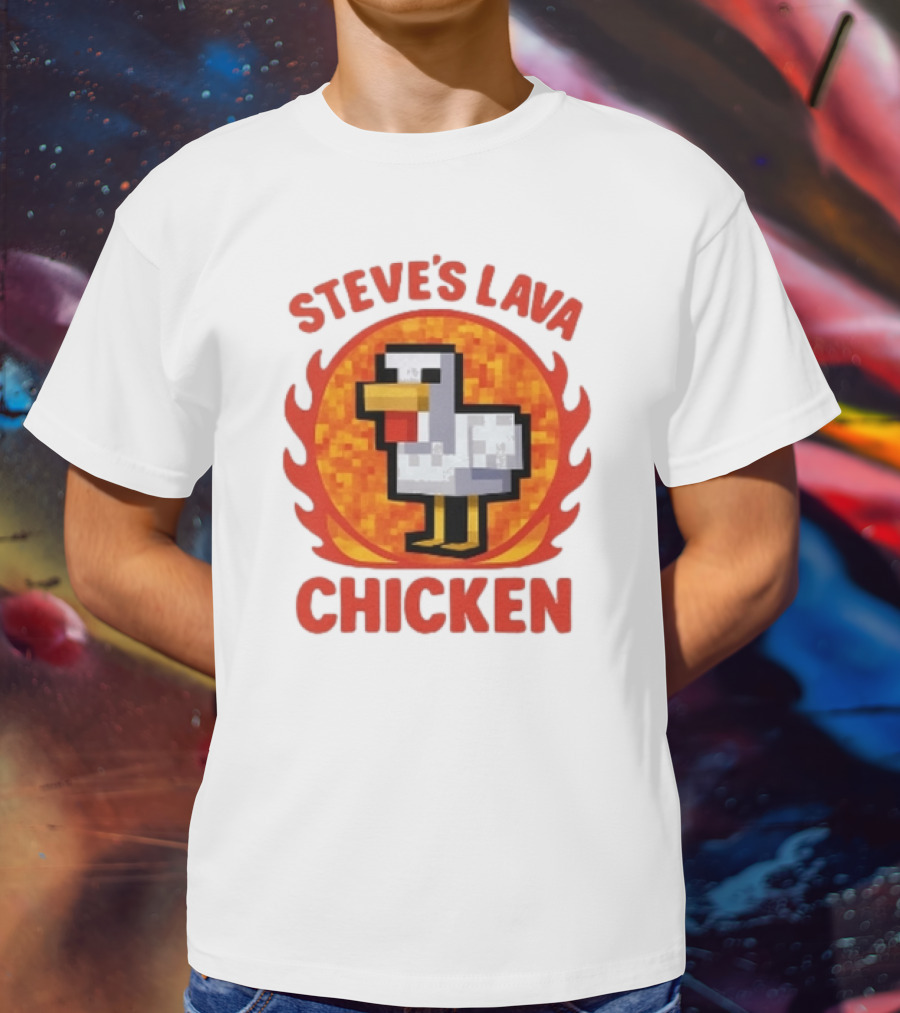 Steve's Lava Chicken Pixelated Minecraft Style T-Shirt