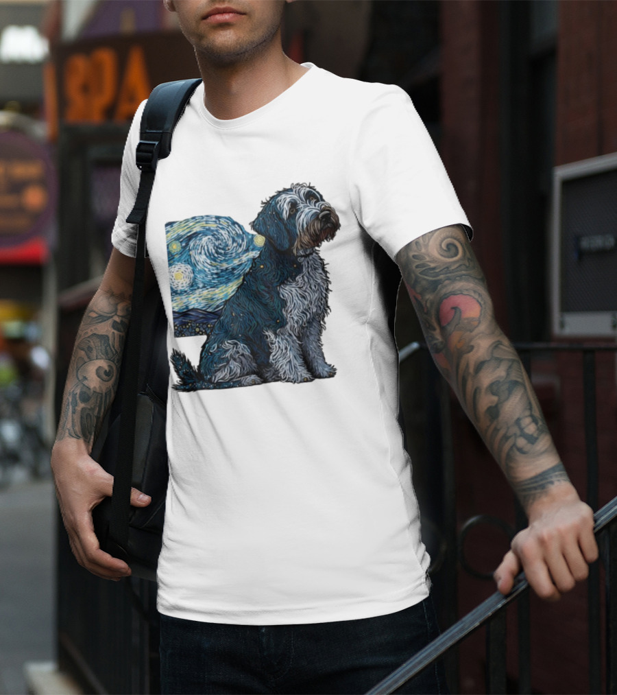 Van Gogh Starry Night Dog Painting Style T-Shirt